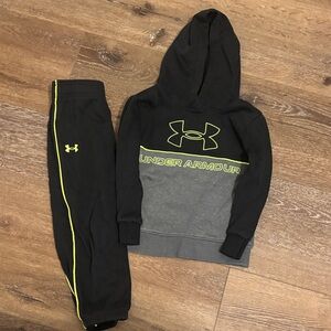 Under Armour Kids Black and Gray Joggers with Neon Accents